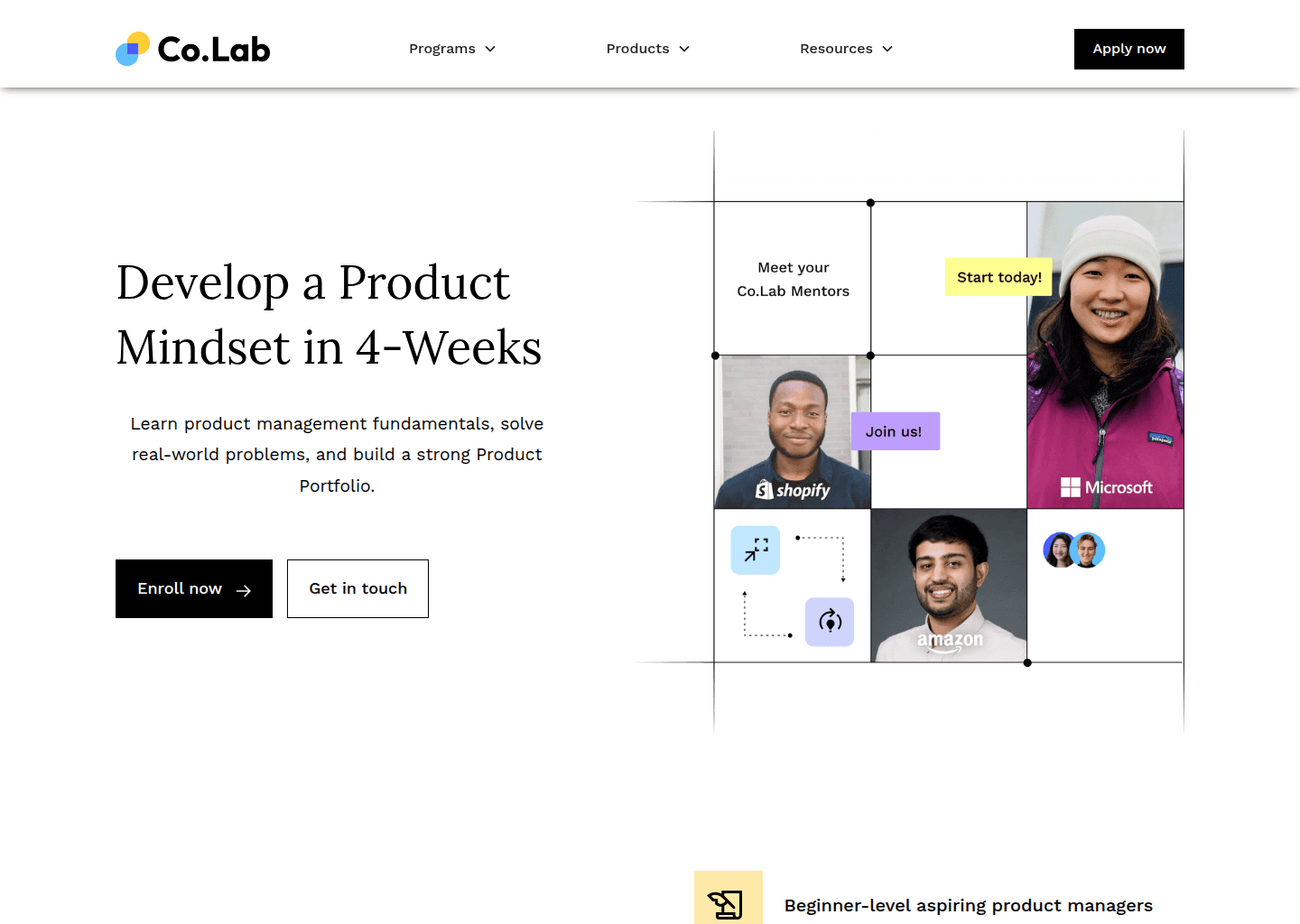 Website preview for Product Management Sprint Program