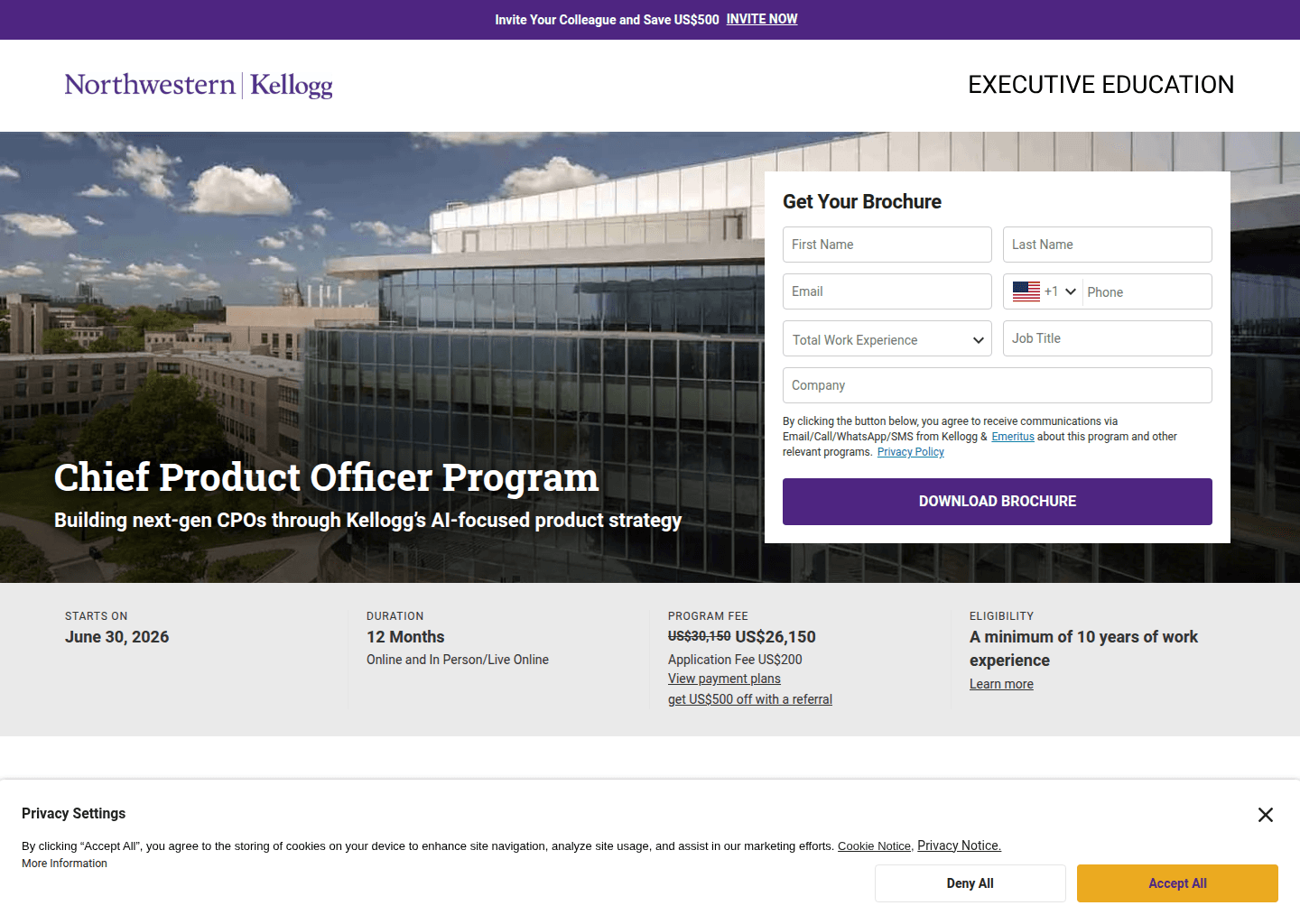 Website preview for Chief Product Officer Program