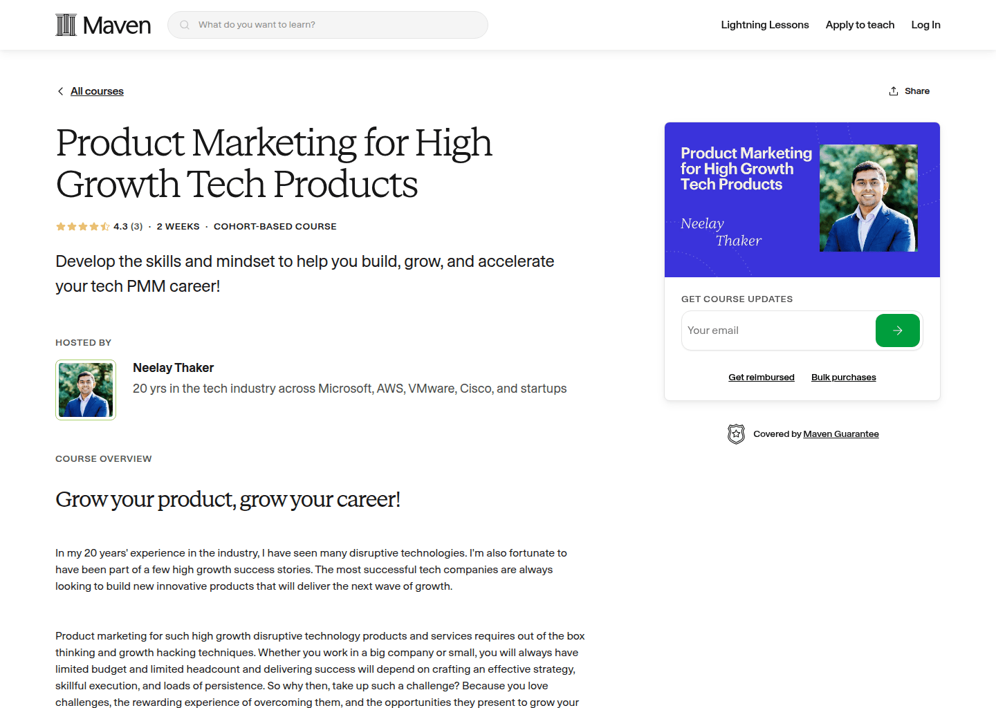 Website preview for Product Marketing for High Growth Tech Products