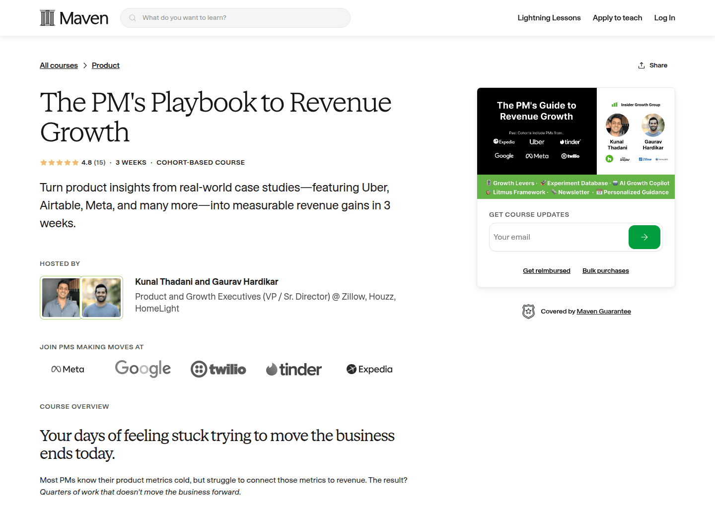 Website preview for Master Growth Product and Drive Revenue