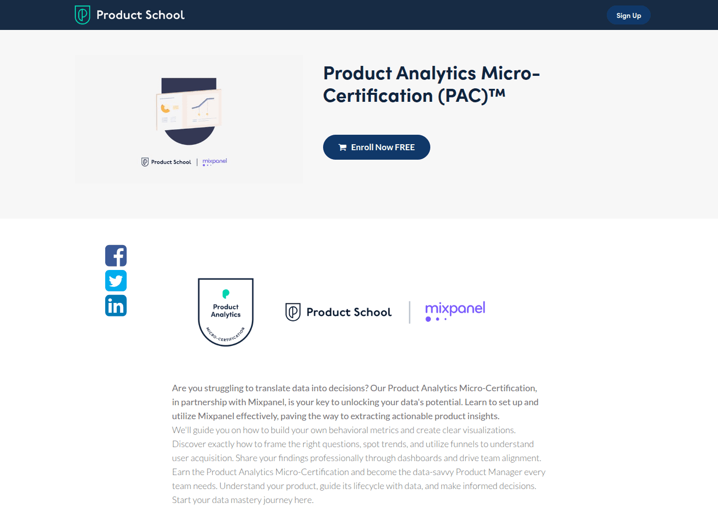 Website preview for Product Analytics Micro-Certification (PAC)