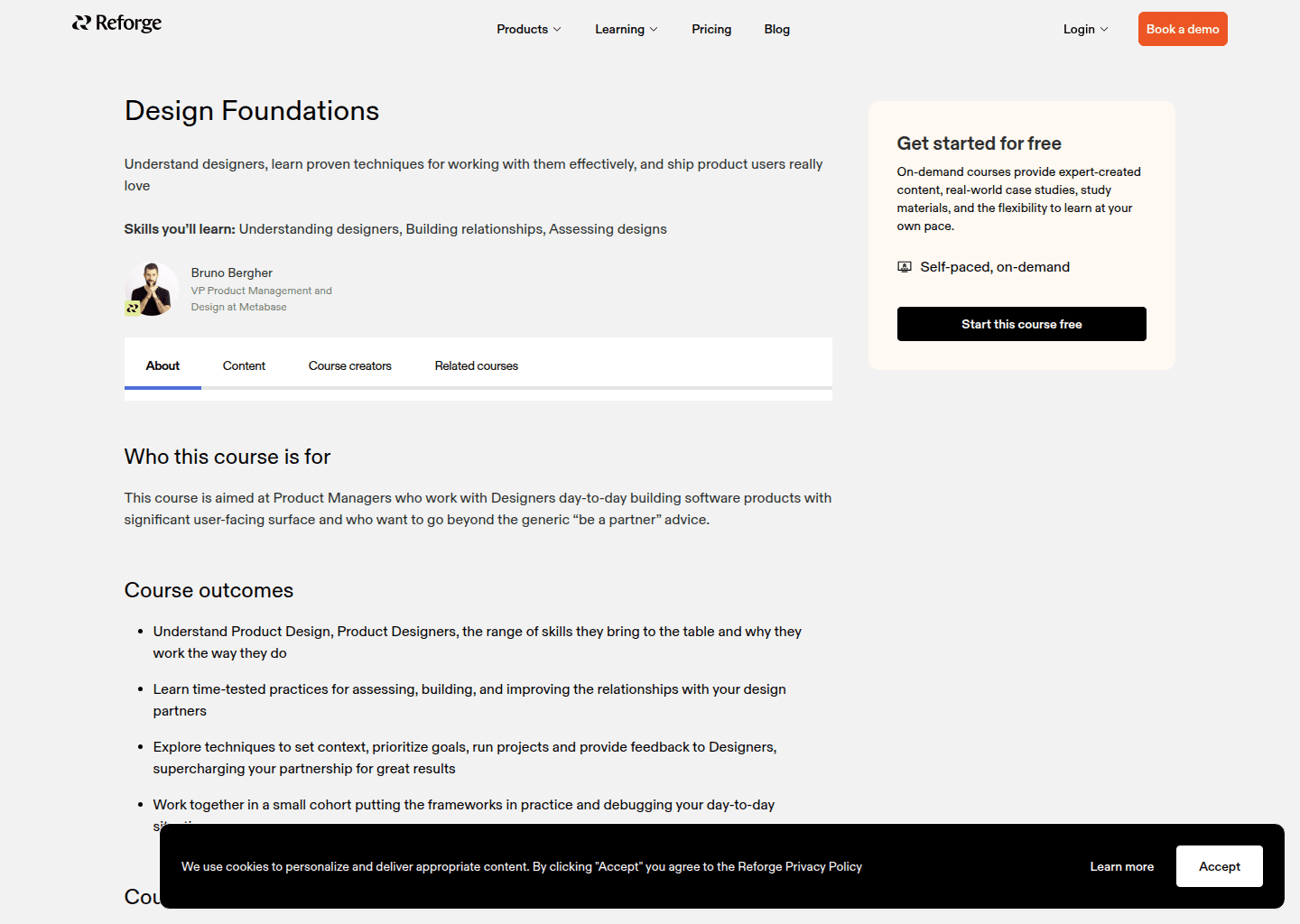 Website preview for Design for PMs