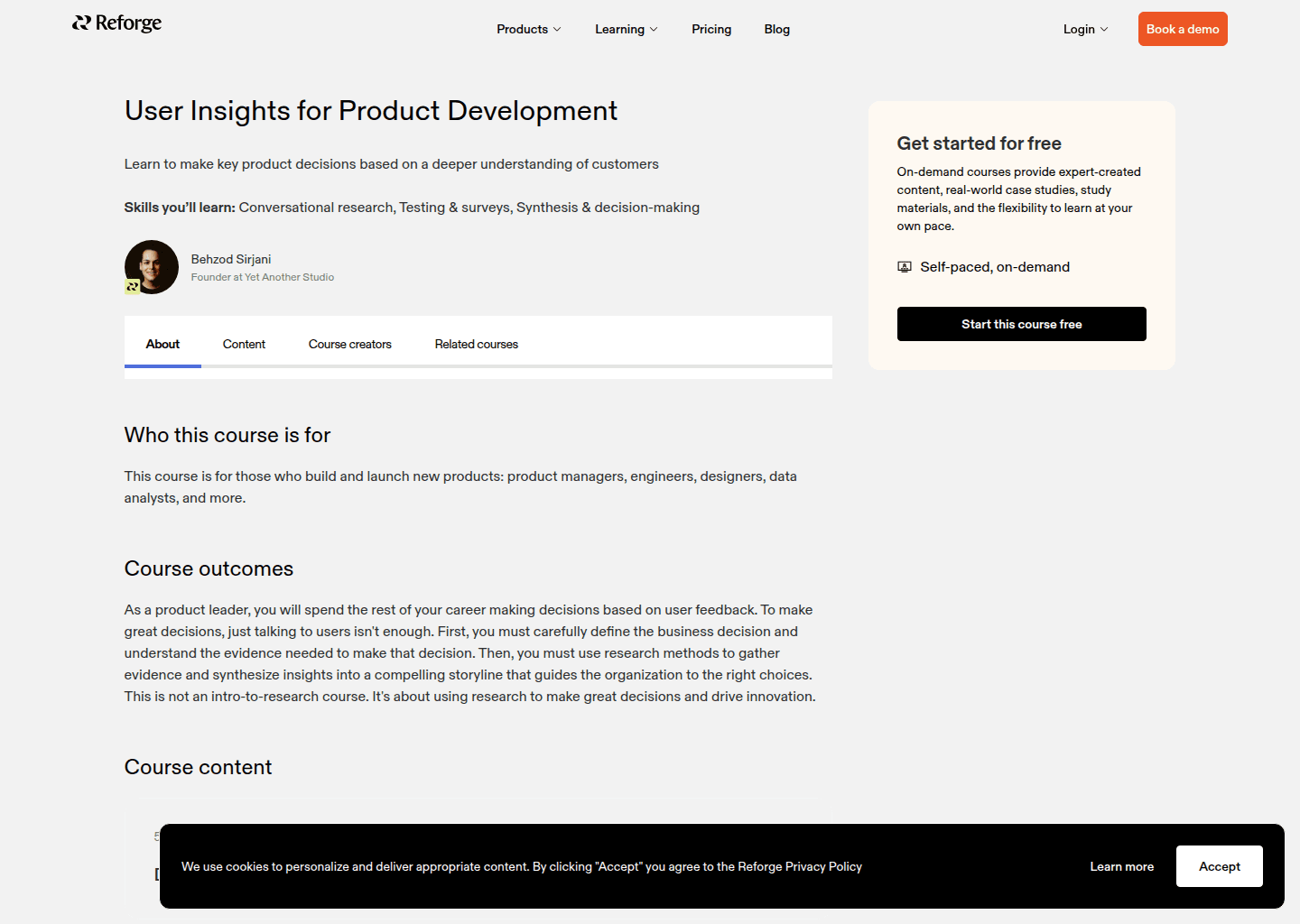 Website preview for User Insights for Product Development