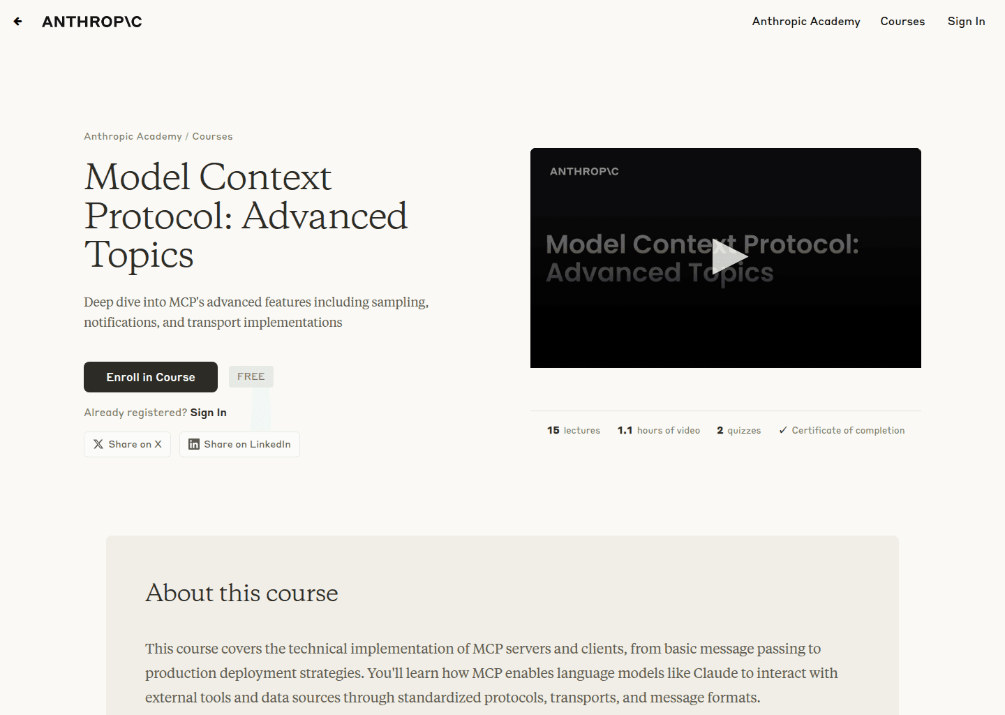 Website preview for Model Context Protocol: Advanced Topics
