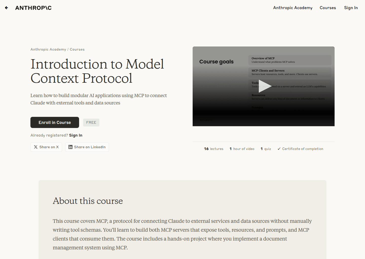 Website preview for Introduction to Model Context Protocol