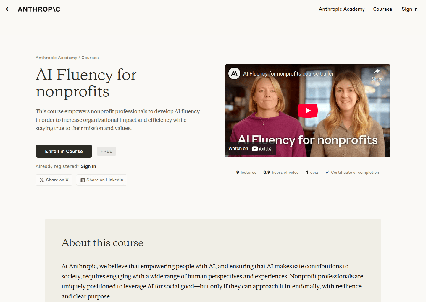 Website preview for AI Fluency for nonprofits