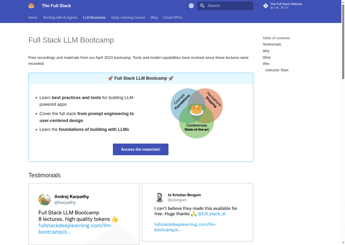Website preview for Full Stack LLM Bootcamp