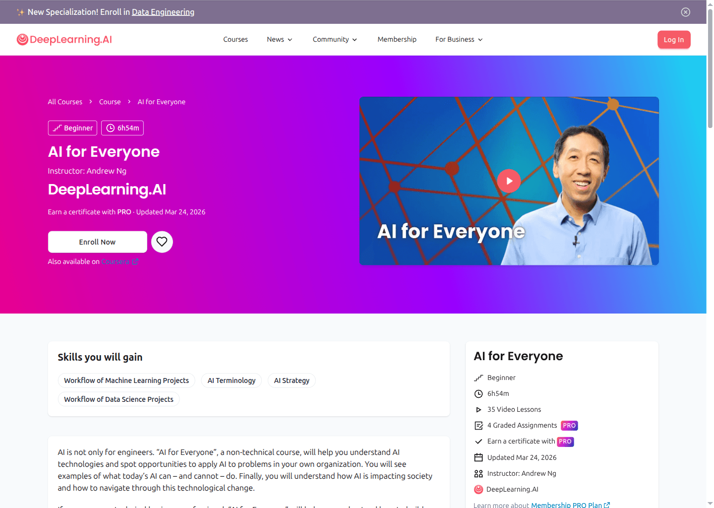 Website preview for AI for Everyone
