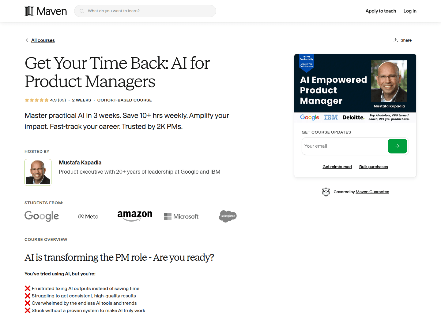 Website preview for AI Bootcamp for Product Management