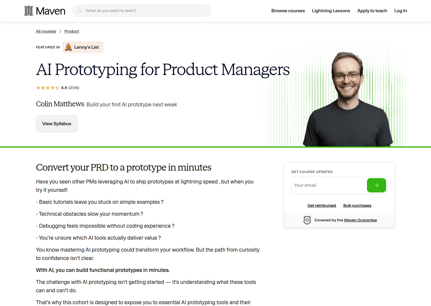 Website preview for AI Prototyping for Product Managers