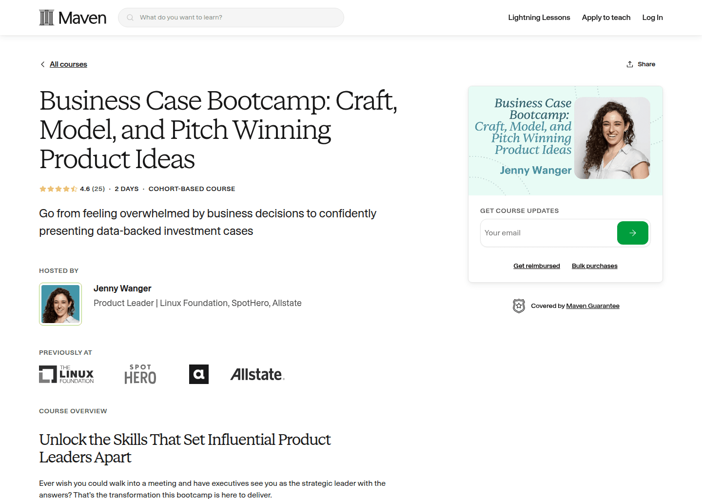 Website preview for Writing Business Cases for Product Managers