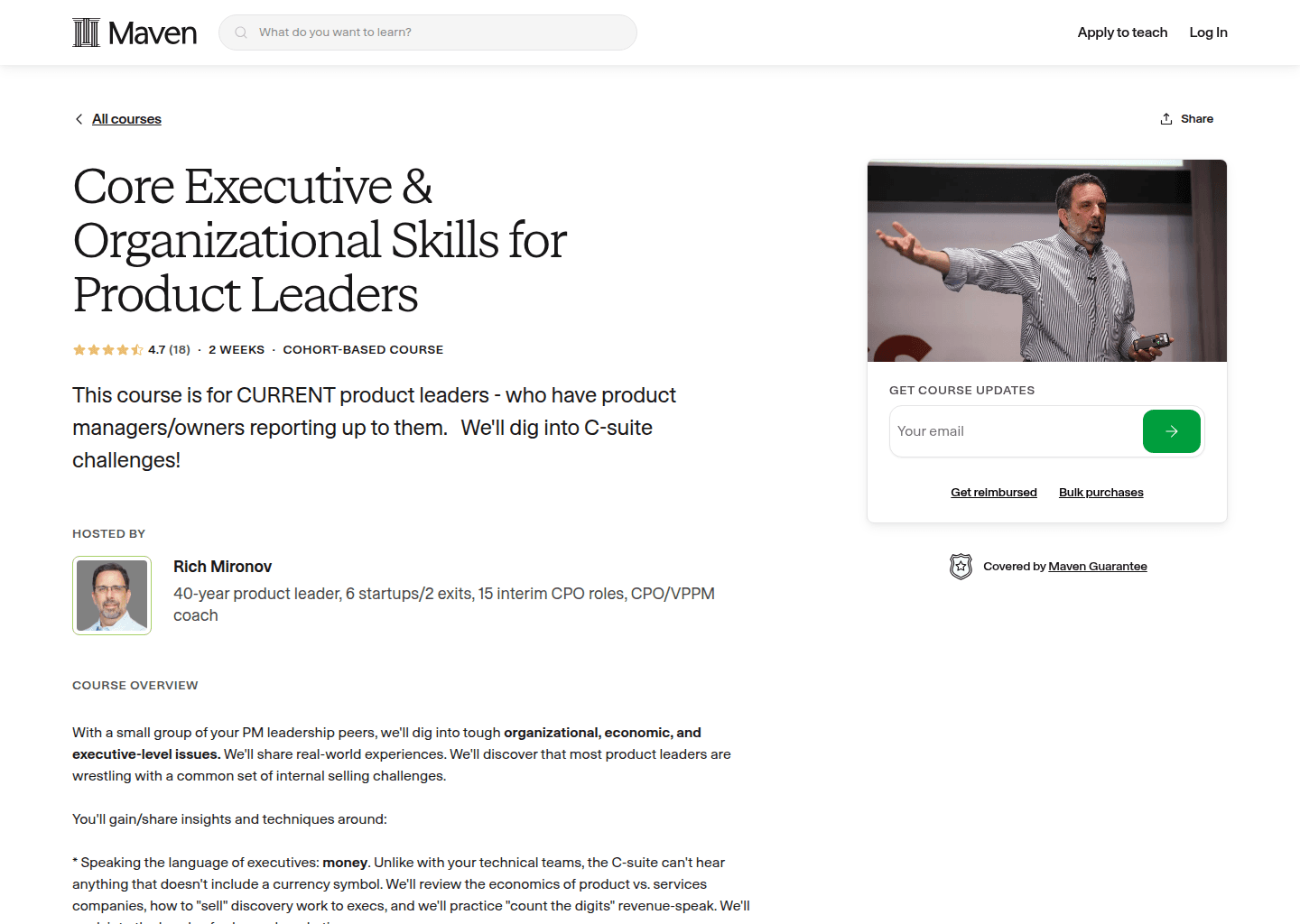 Website preview for Core Executive & Organizational Skills for Product Leaders
