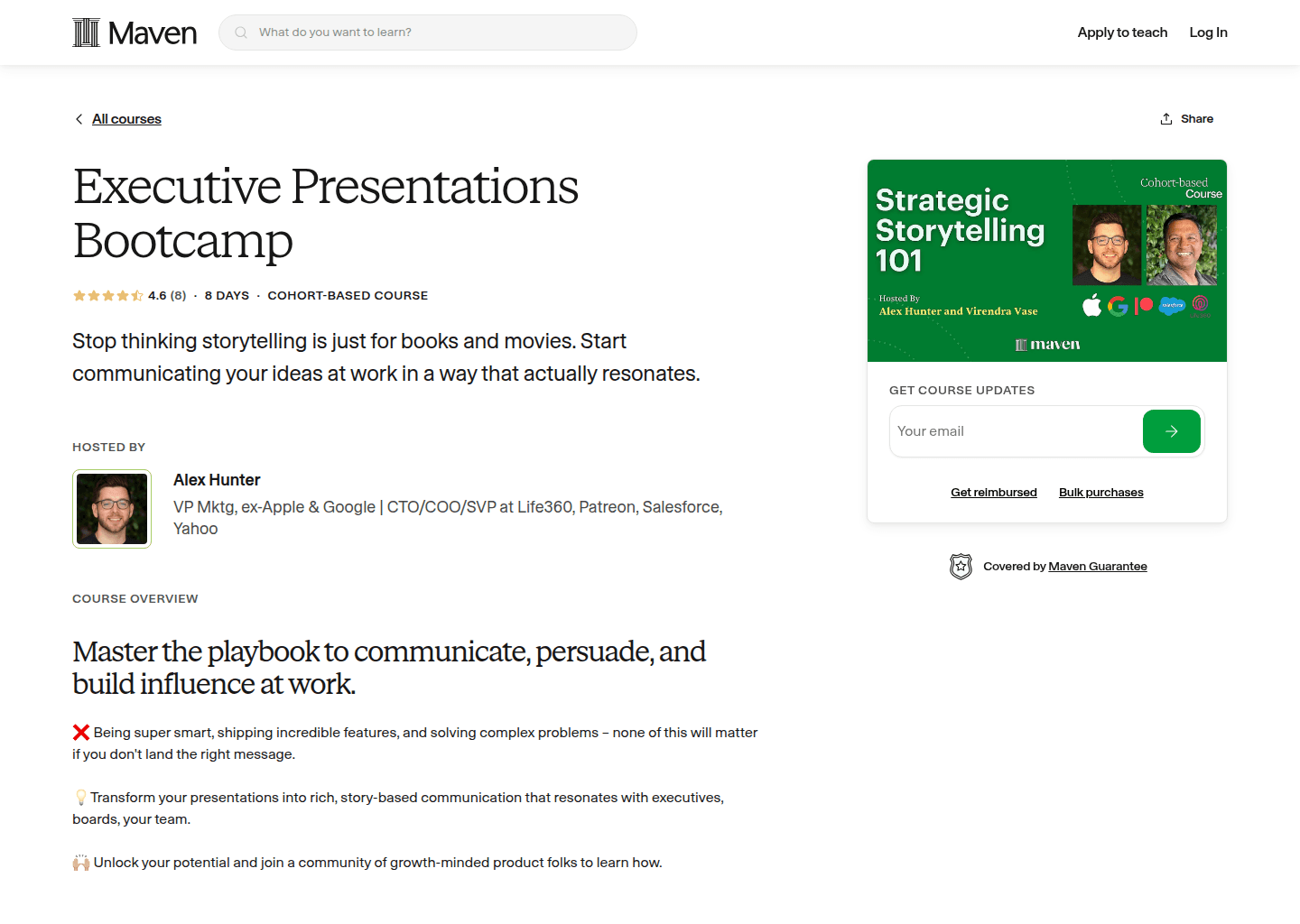 Website preview for Executive Presentations Bootcamp