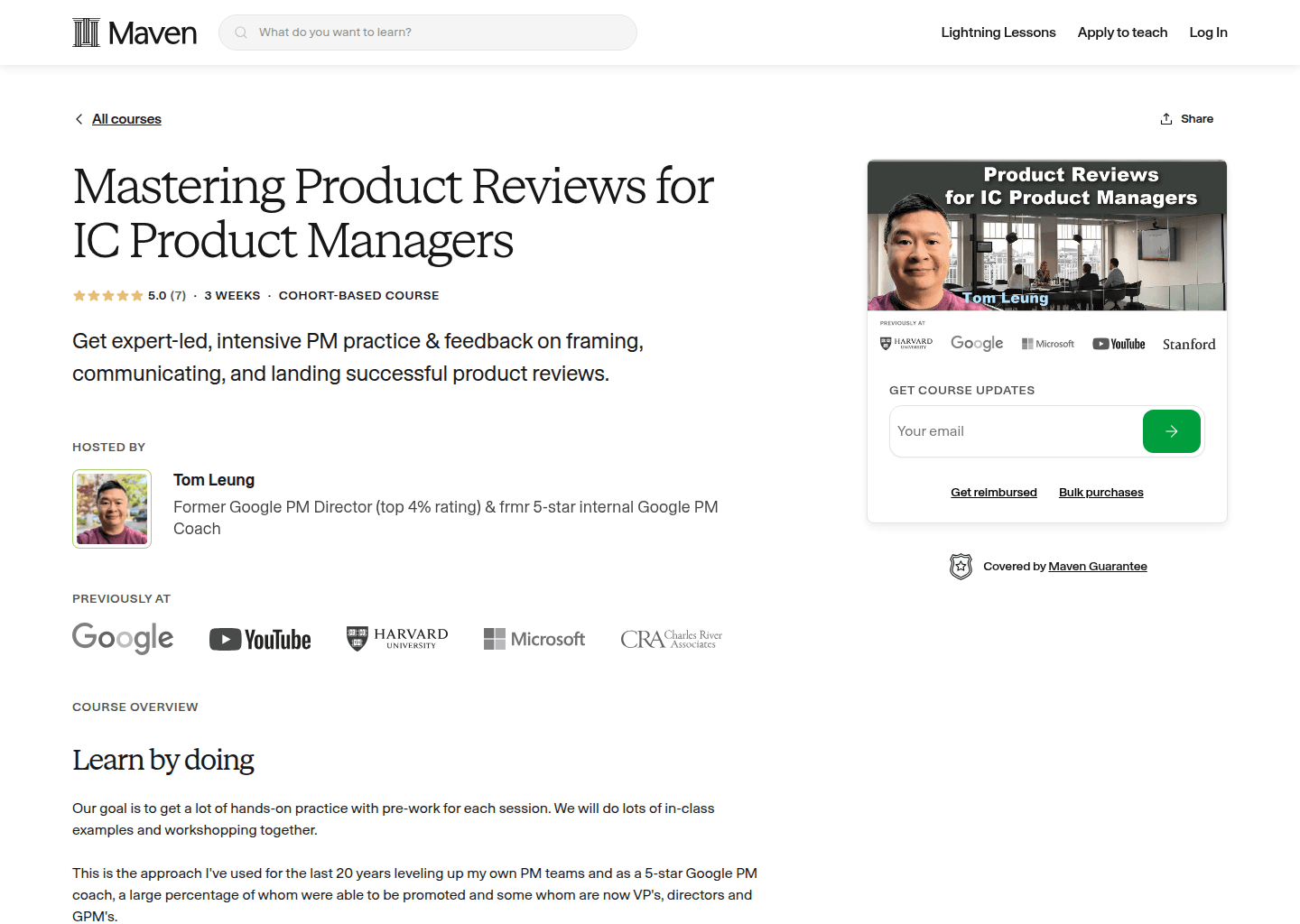 Website preview for Mastering Product Reviews for IC Product Managers