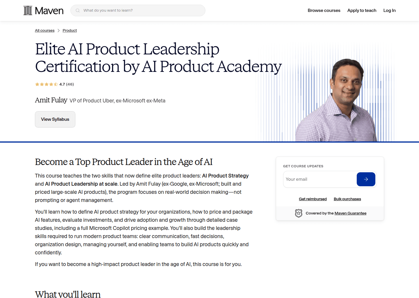 Website preview for Elite Product Leadership Bootcamp