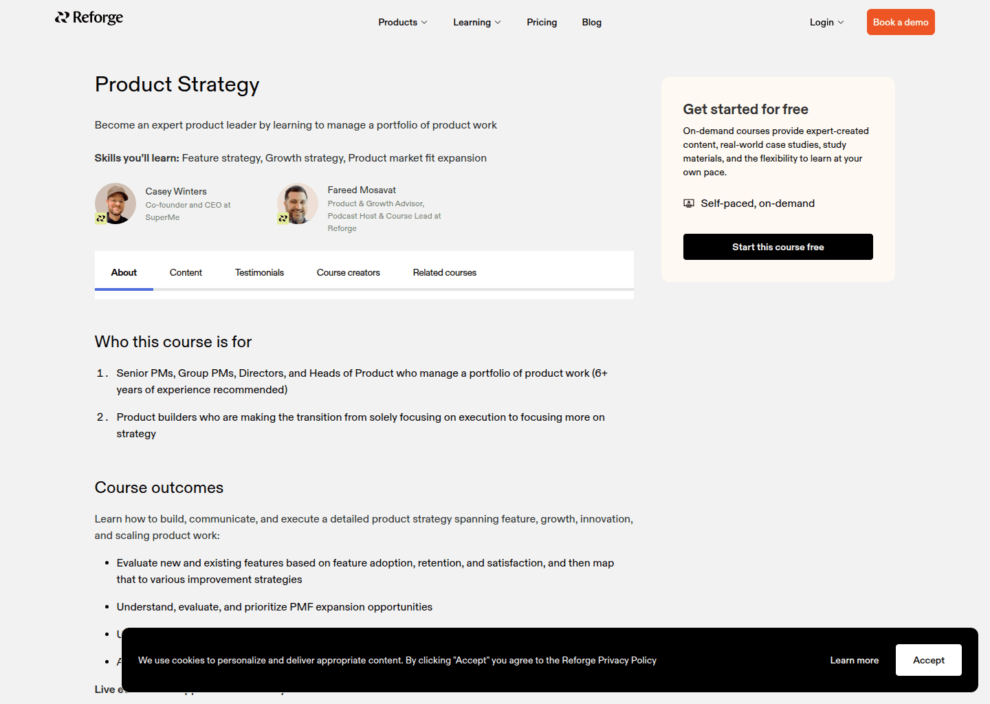 Website preview for Product Strategy
