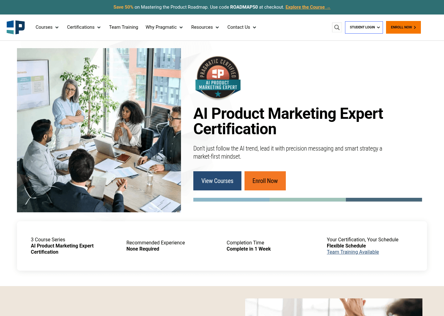 Website preview for AI Product Marketing Expert Certification