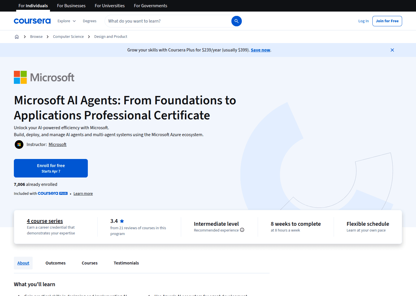 Website preview for Microsoft AI Agents Professional Certificate