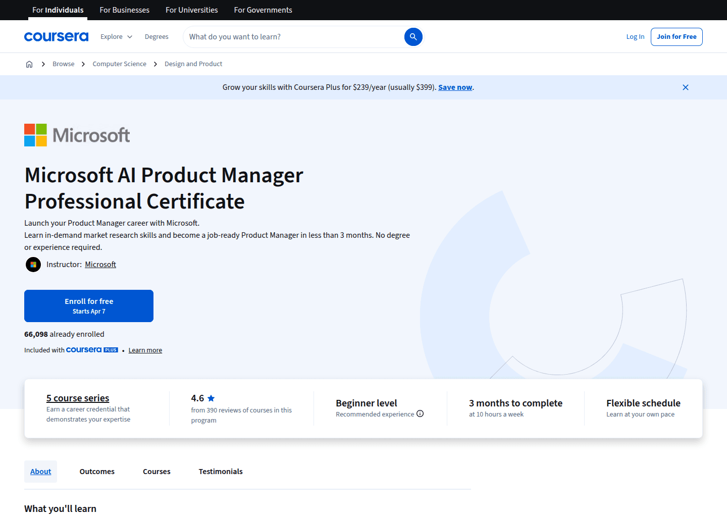 Website preview for Microsoft AI Product Manager Professional Certificate