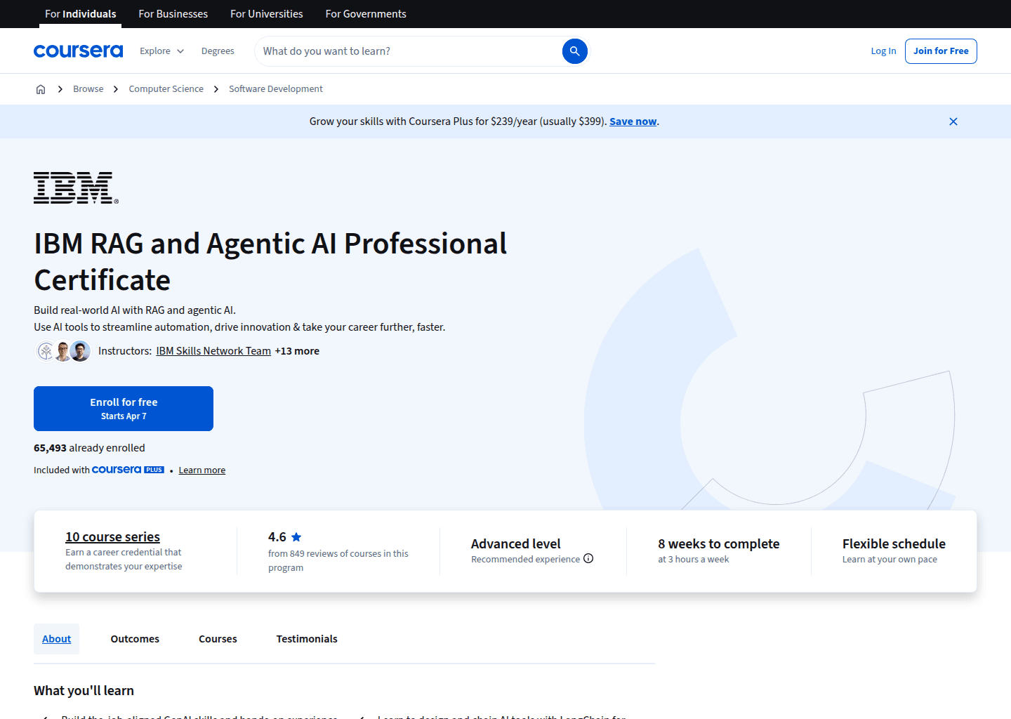 Website preview for IBM RAG and Agentic AI Professional Certificate
