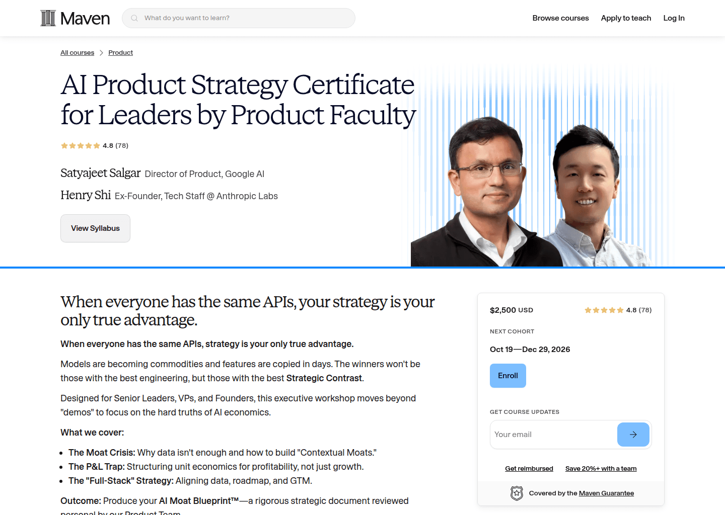 Website preview for AI Product Strategy Certificate for Leaders