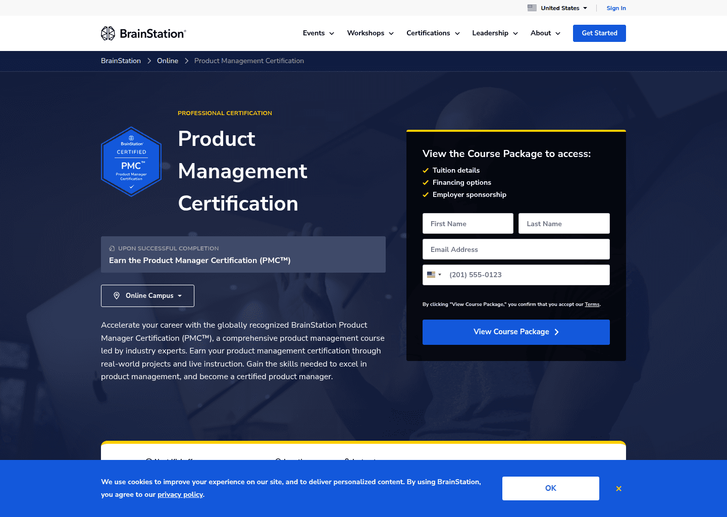 Website preview for Product Management Certification (PMC™)