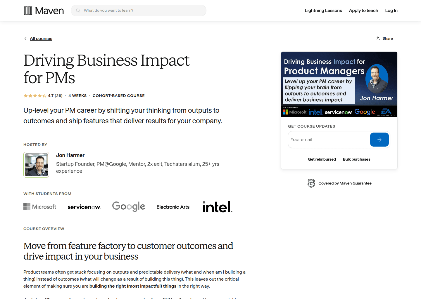 Website preview for Driving Business Impact for PMs