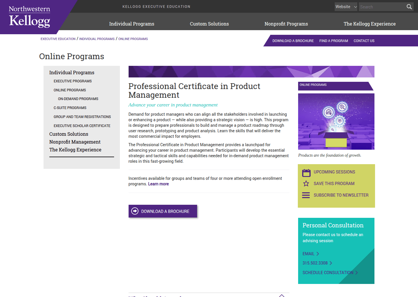 Website preview for Professional Certificate in Product Management
