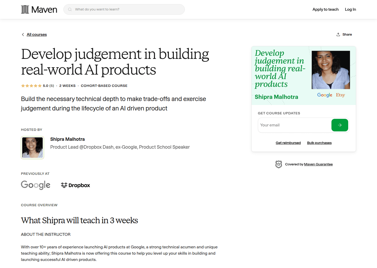 Website preview for Develop Judgement in Building Real-World AI Products