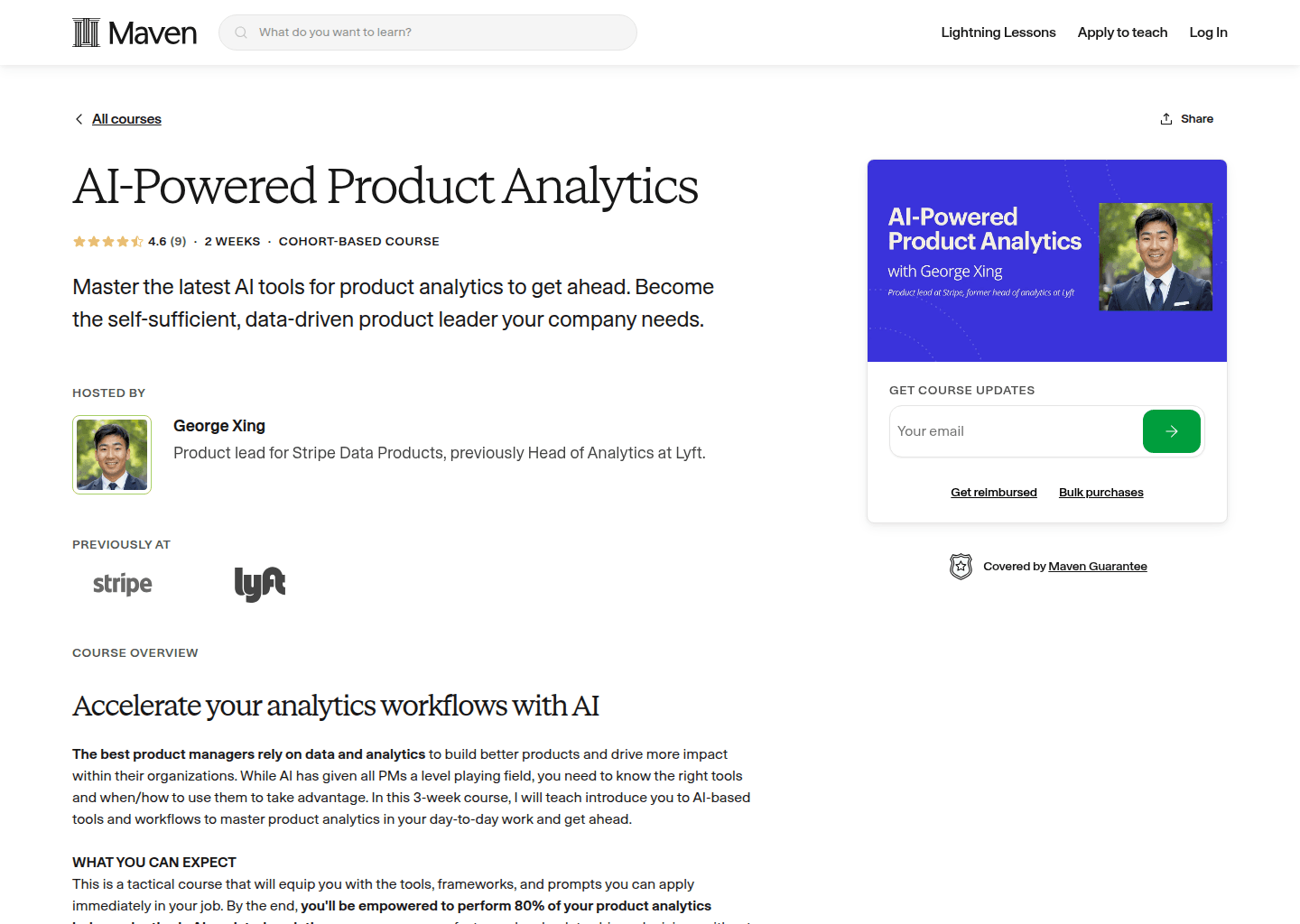 Website preview for Analytics for Product Managers