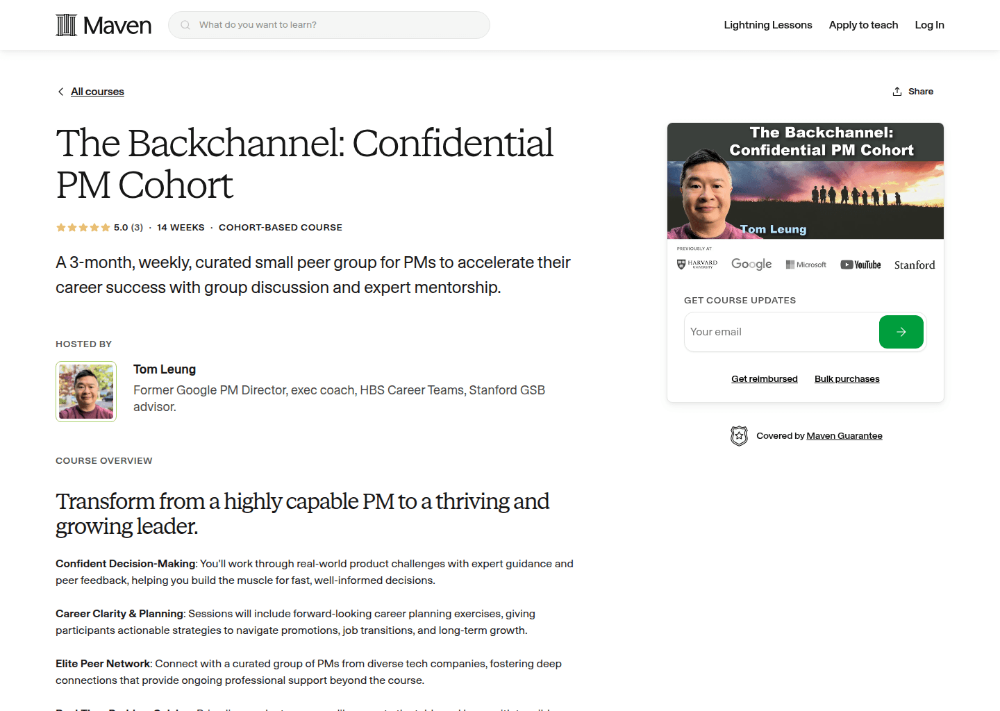 Website preview for The Backchannel: Confidential PM Cohort