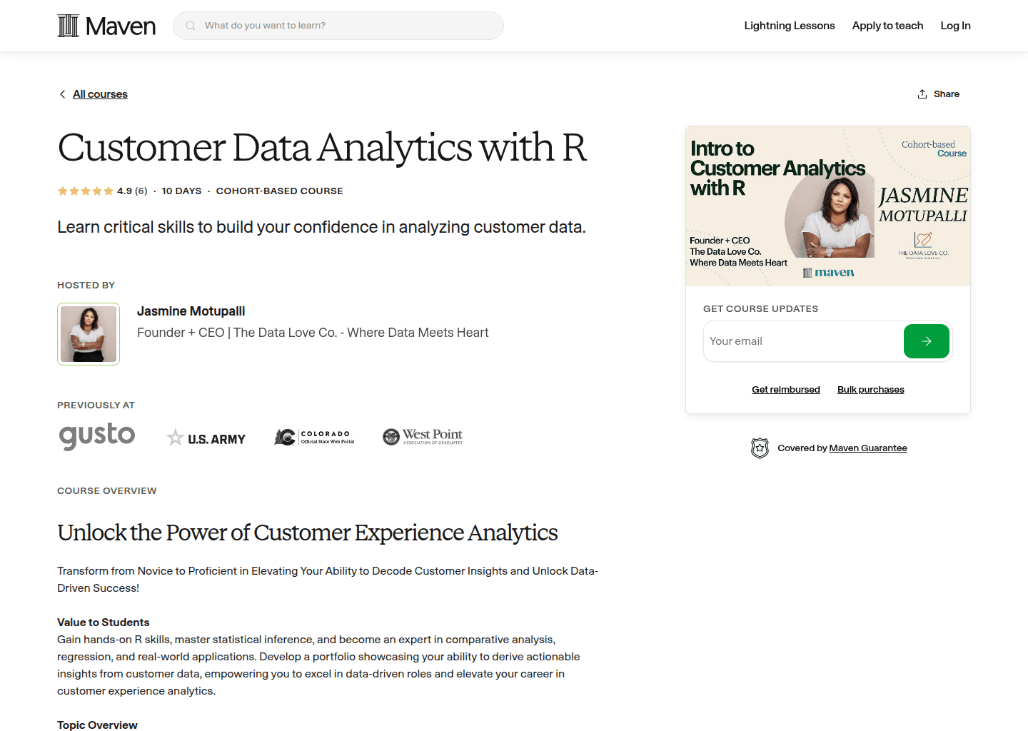 Website preview for Customer Data Analytics with R