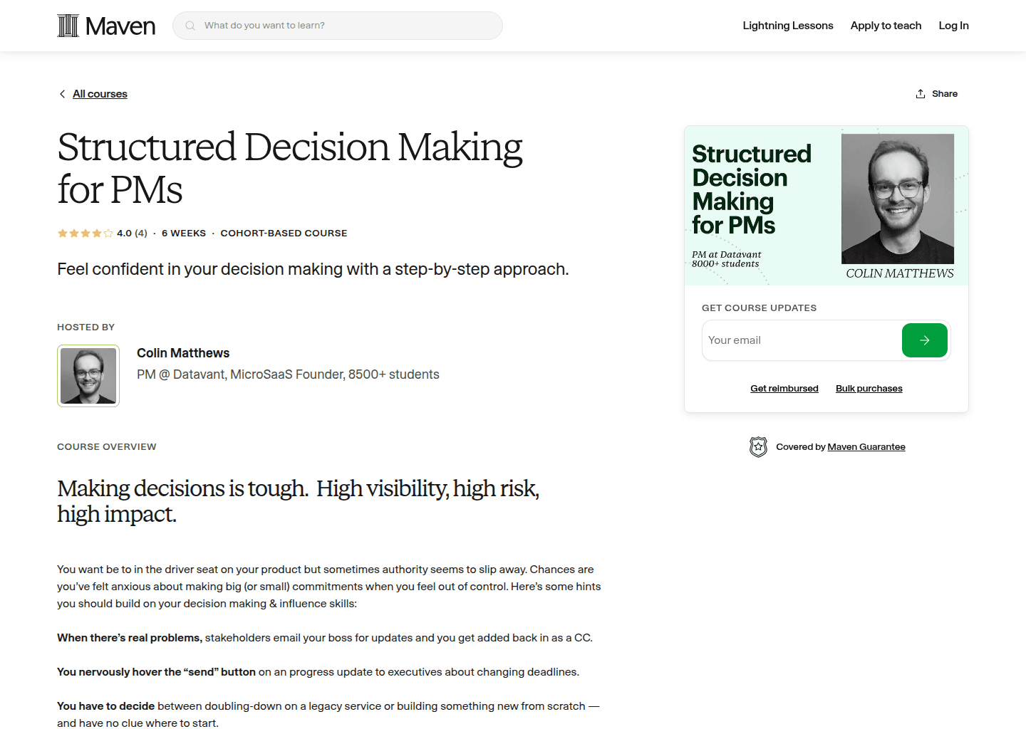 Website preview for Structured Decision Making for PMs