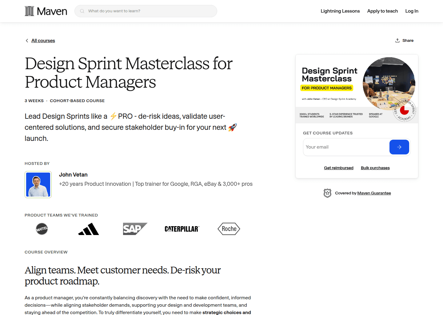 Website preview for Design Sprint Masterclass for Product Managers