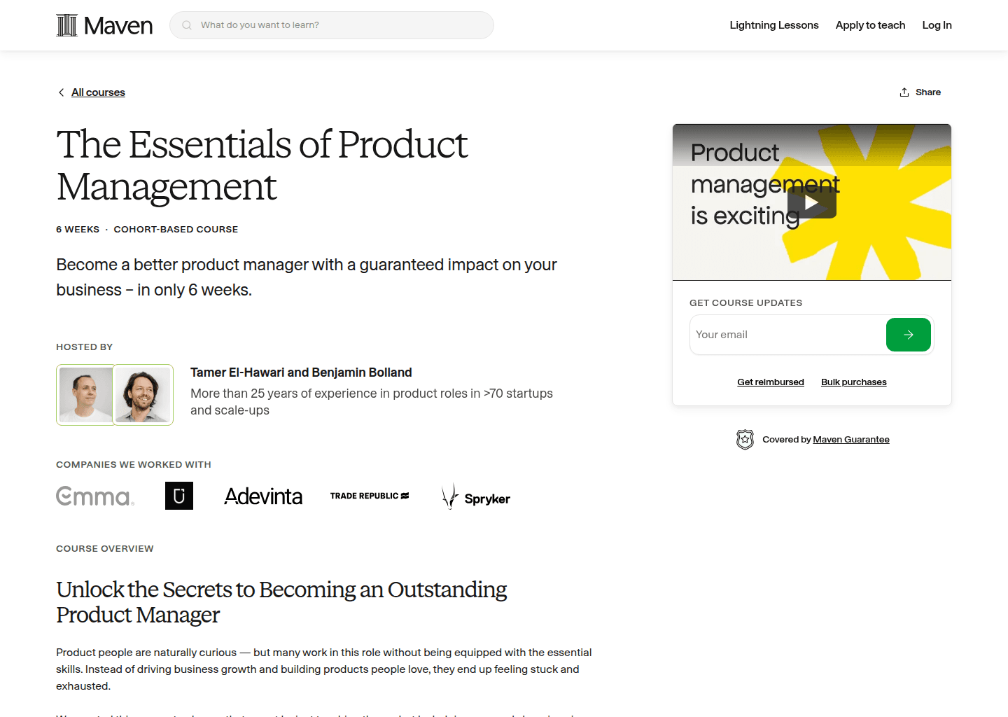 Website preview for Essentials of Product Management