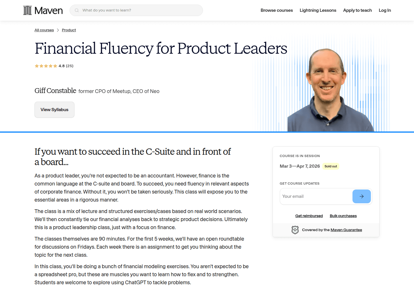 Website preview for Financial Fluency for Product Leaders