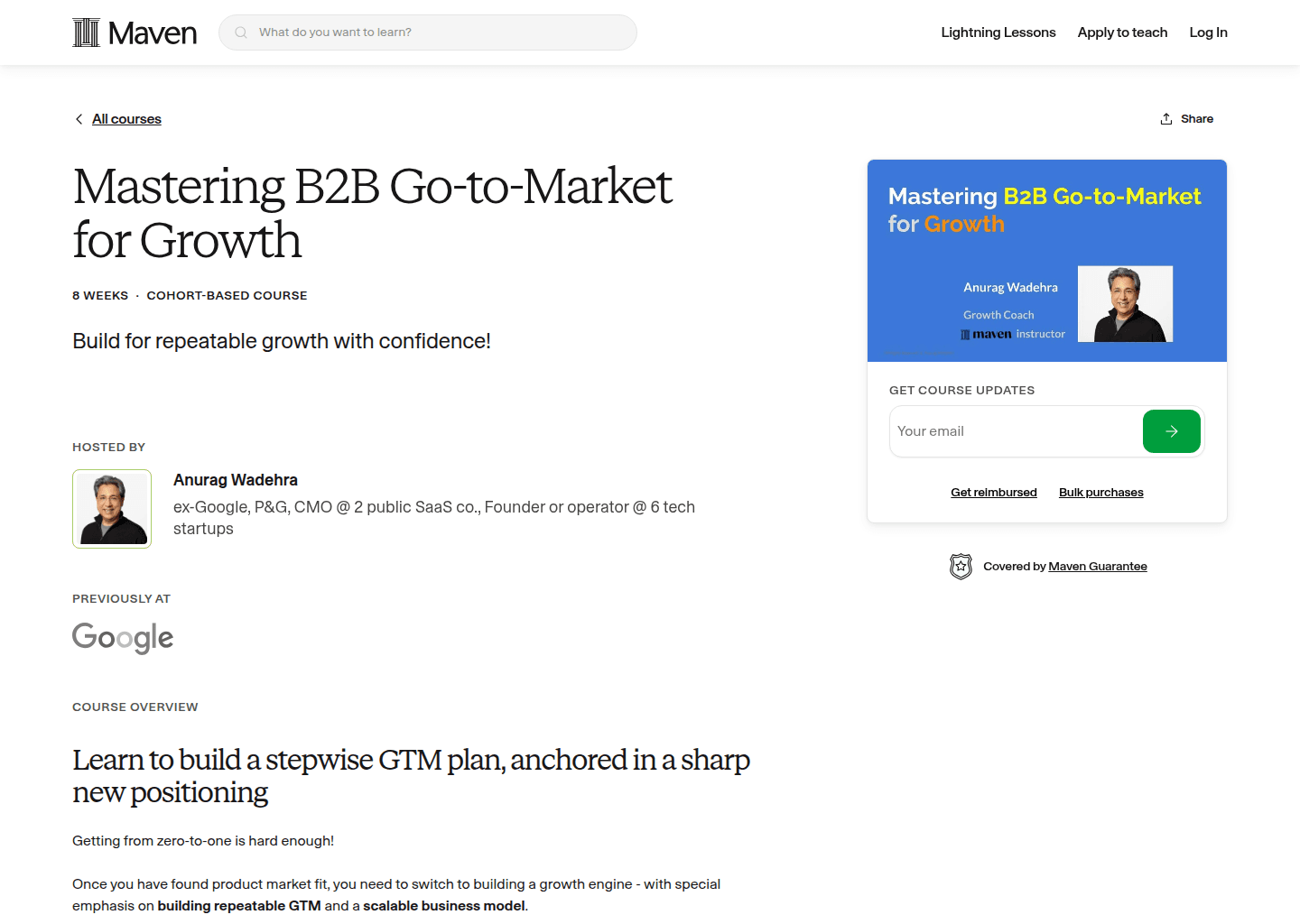 Website preview for Mastering B2B Go-to-Market for Growth