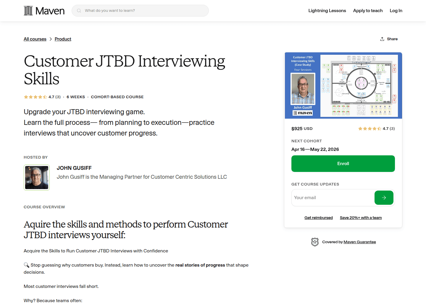 Website preview for Customer JTBD Interviewing Skills