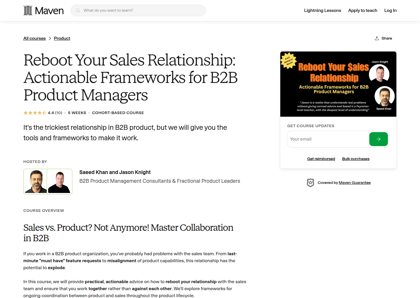 Website preview for Mastering Product Sales