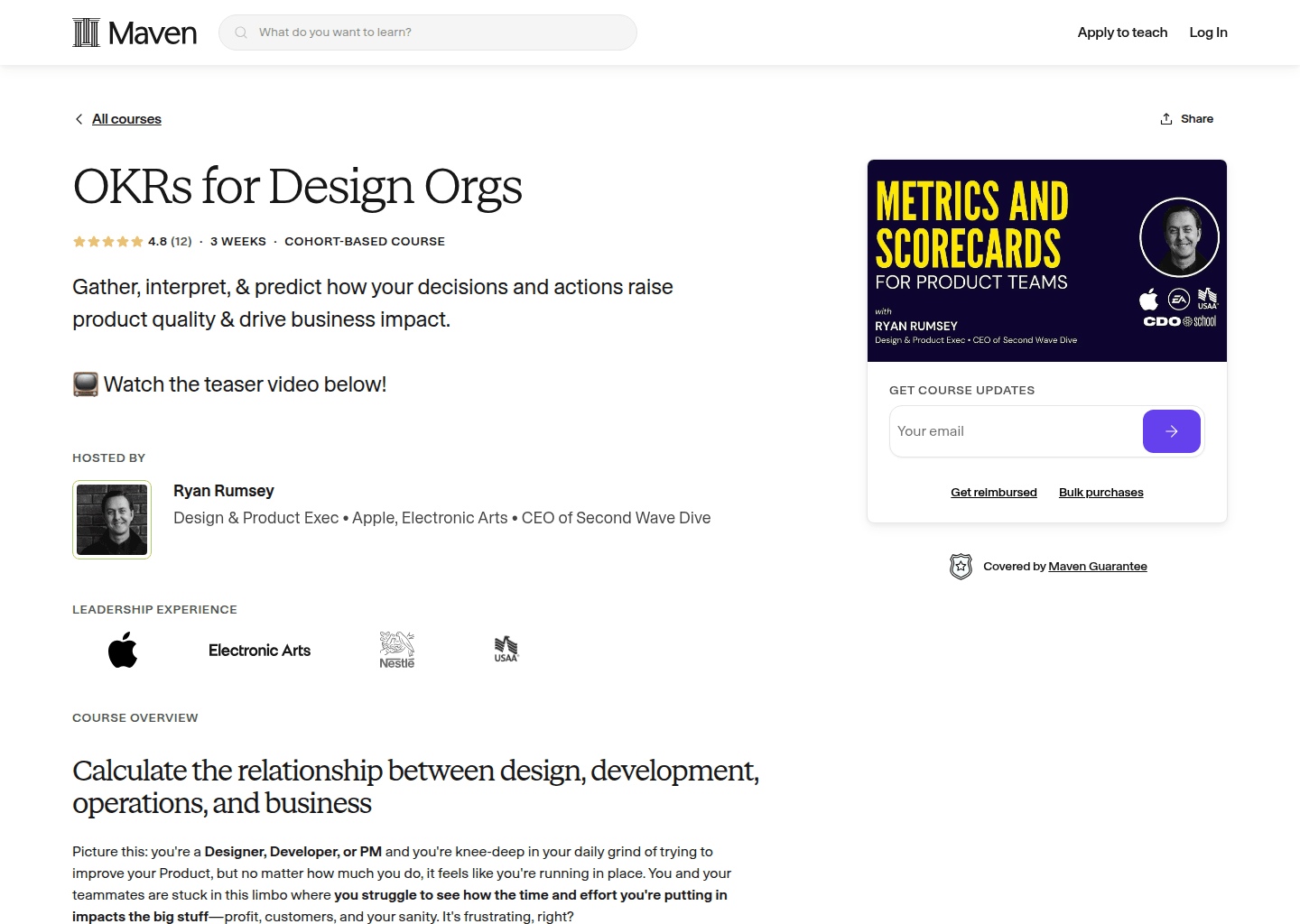 Website preview for Metrics and Scorecards for Product Teams