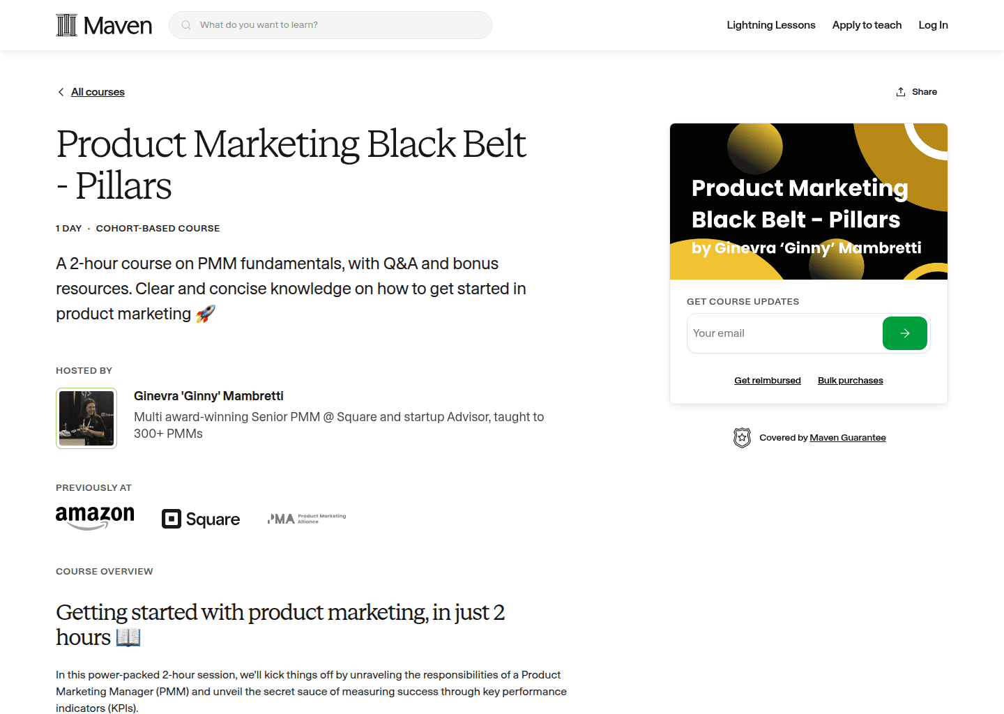 Website preview for Product Marketing Black Belt - Pillars