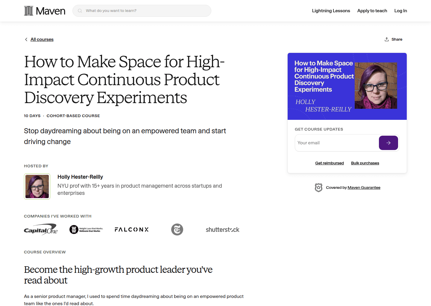Website preview for High-Impact Continuous Product Discovery Experiments