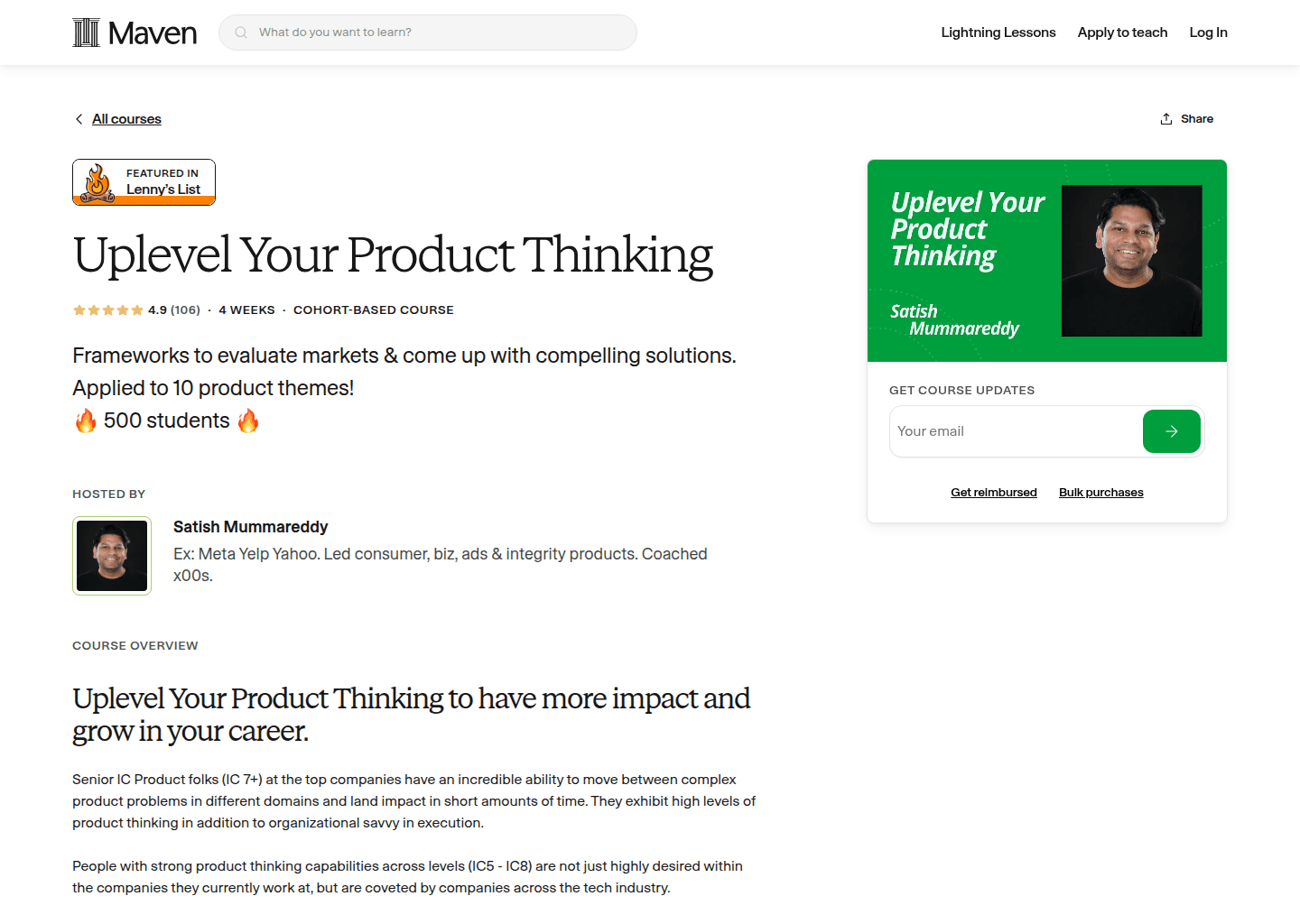Website preview for Uplevel Your Product Thinking