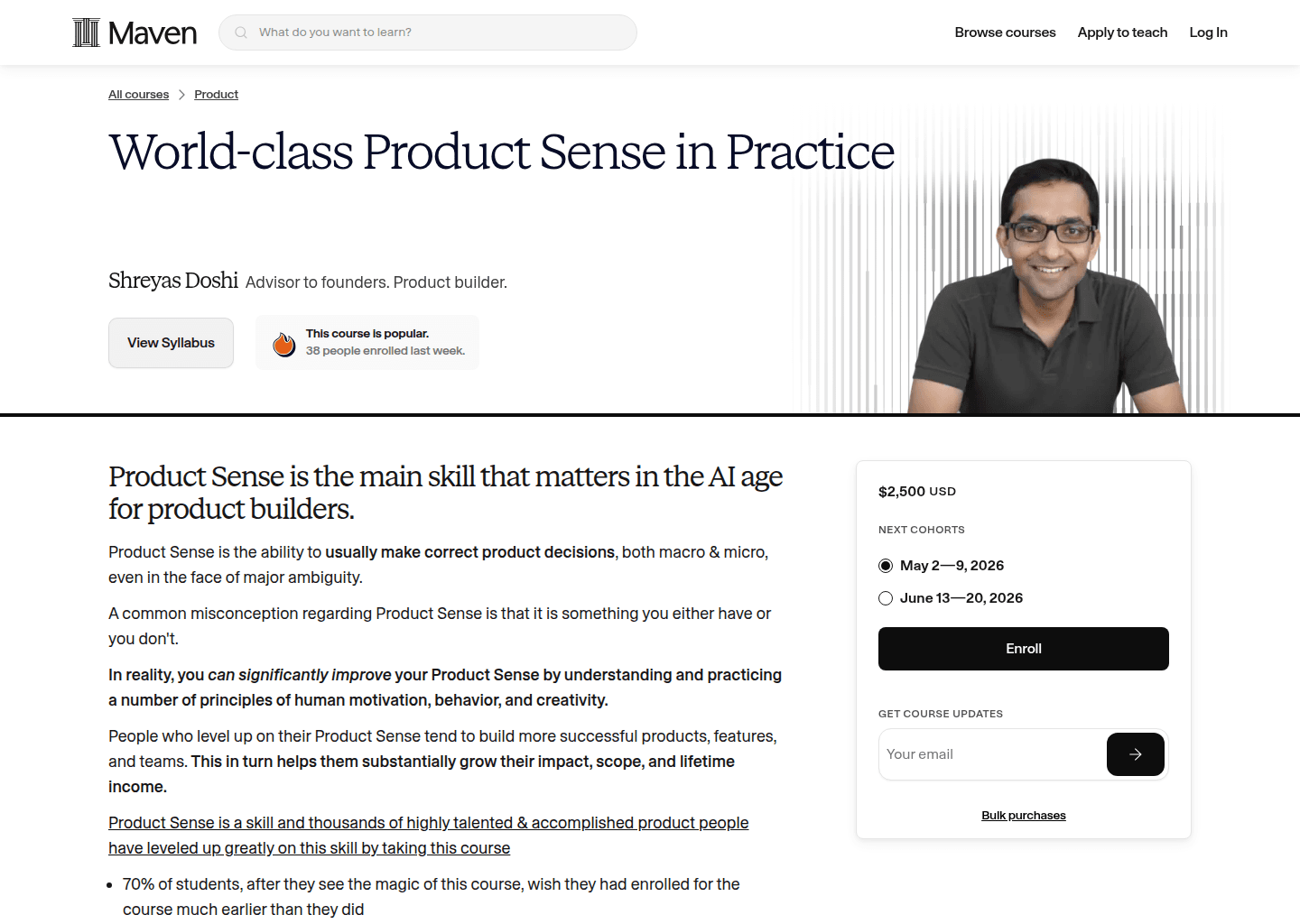 Website preview for Improving Your Product Sense