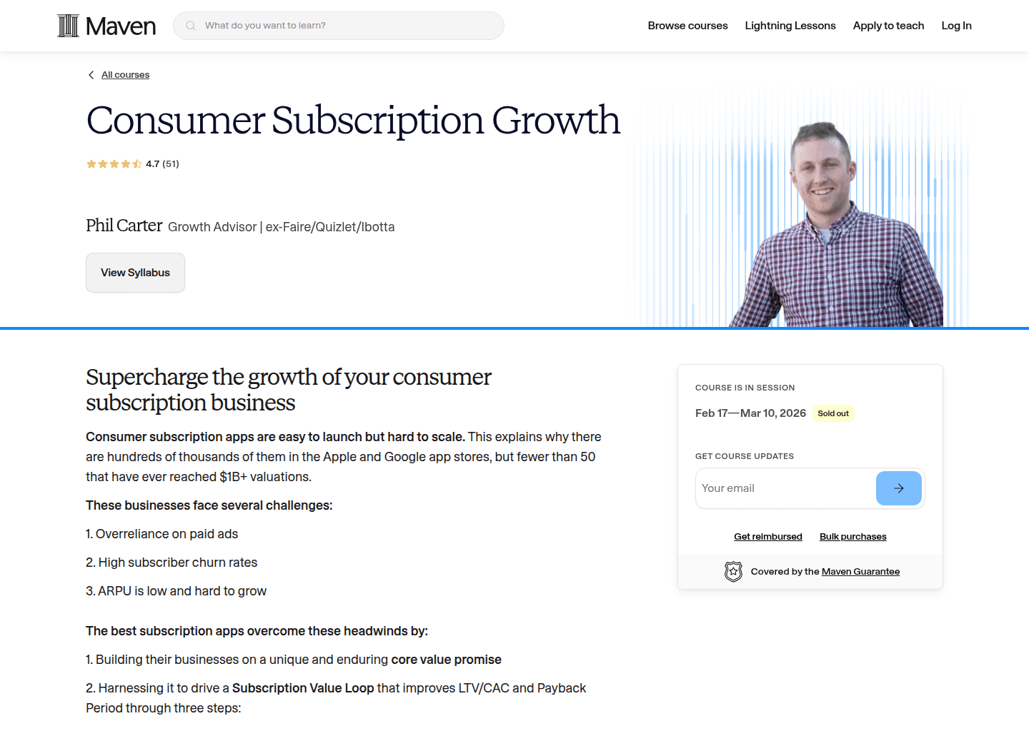 Website preview for Consumer Subscription Growth