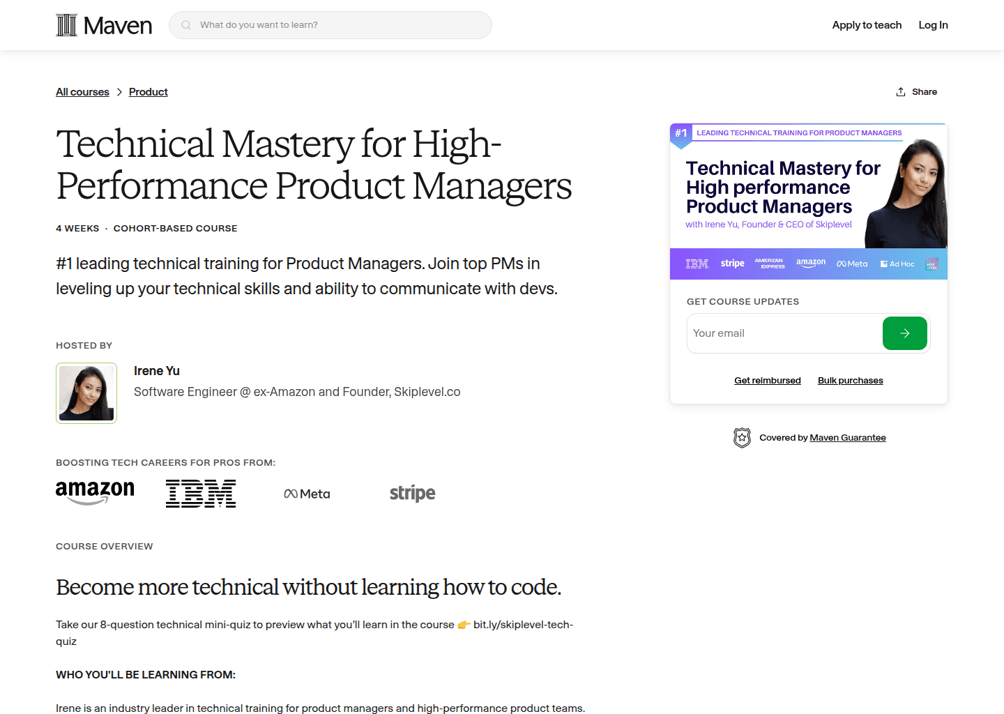 Website preview for Technical Mastery for High-Performance Product Managers