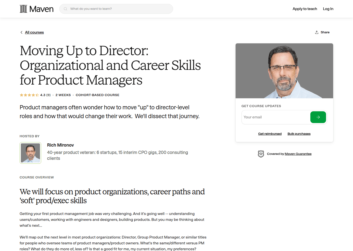 Website preview for Moving Up to Director: Organizational and Career Skills for Product Managers
