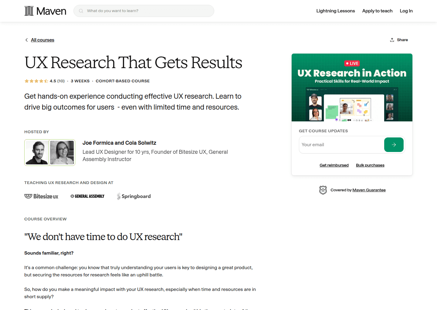 Website preview for UX Research in Action
