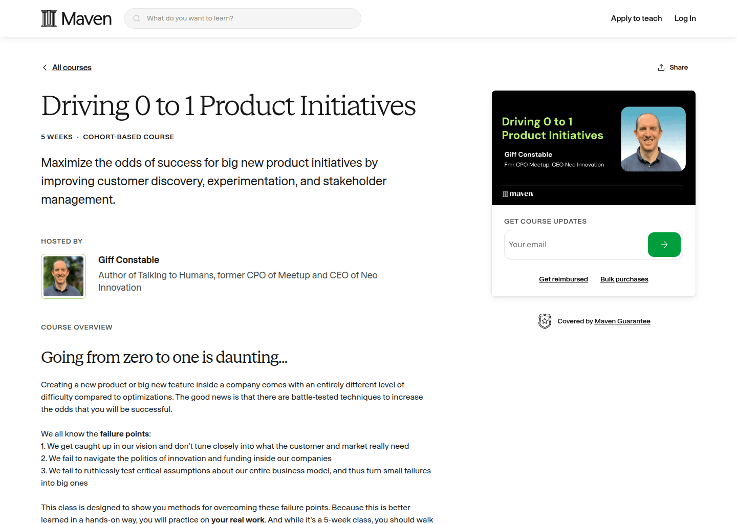 Website preview for Driving 0 to 1 Product Initiatives