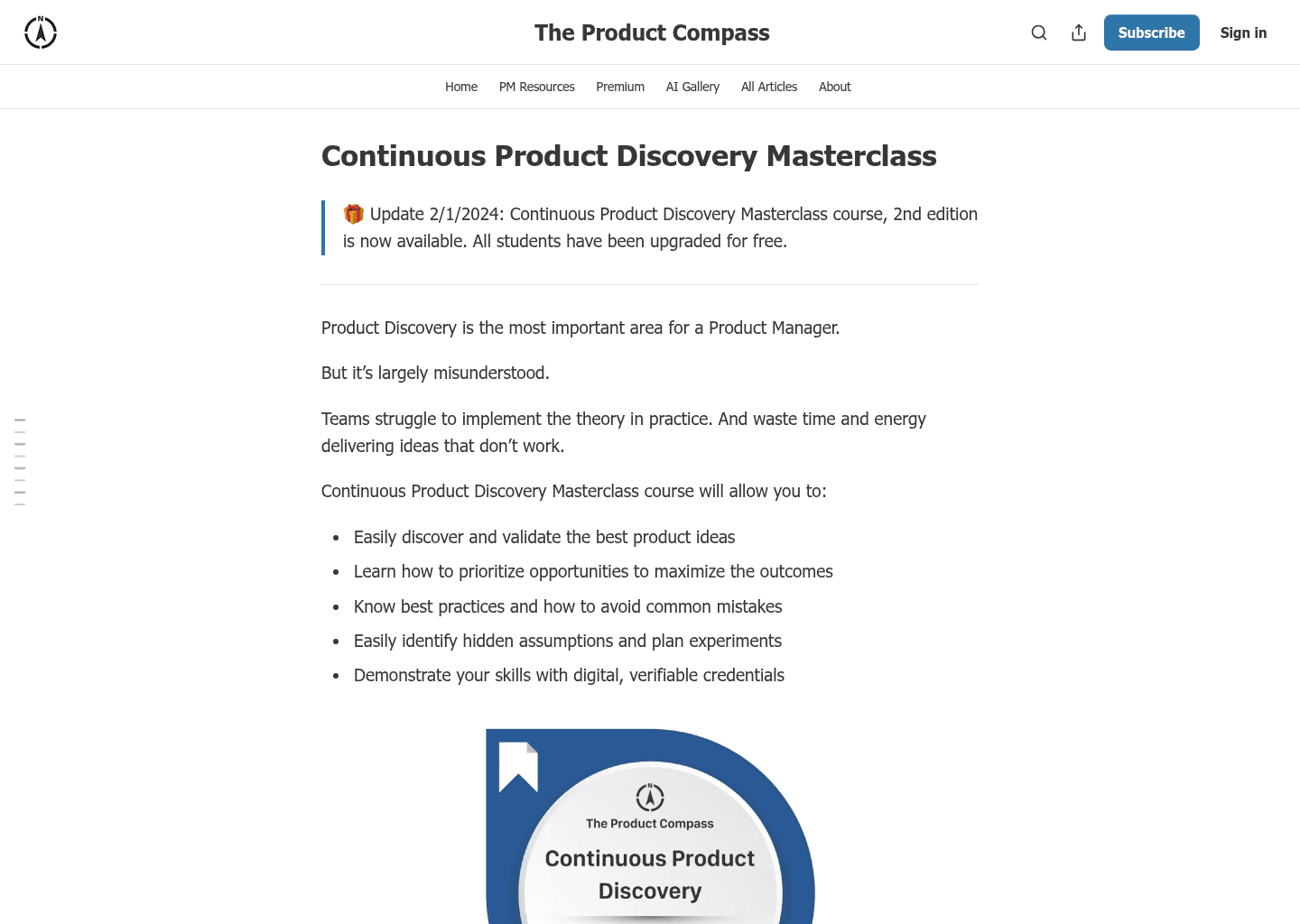 Website preview for Continuous Product Discovery Masterclass